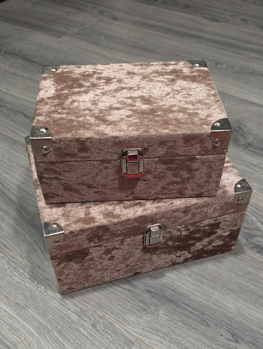 Crushed Velvet Storage Boxes Set - Rose Taupe